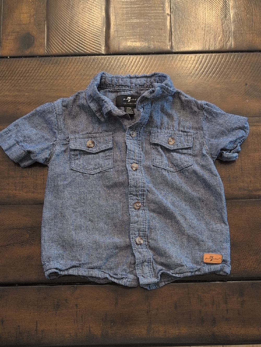 For All Mankind Toddler 24 Months Denim-Look Short Sleeve Button-Down Shirt